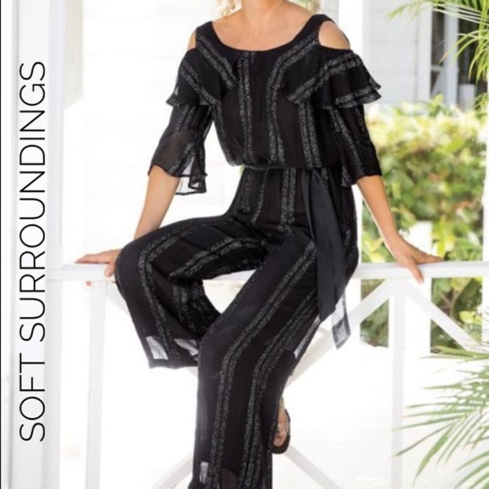 Soft Surroundings Avedon‎ Jumpsuit Wide Leg Striped Metallic NWT Small